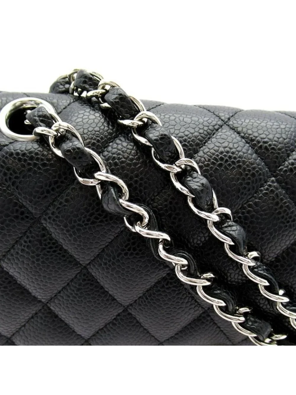 Chanel Quilted 25 Double Flap Caviar Leather Shoulder Bag Black
